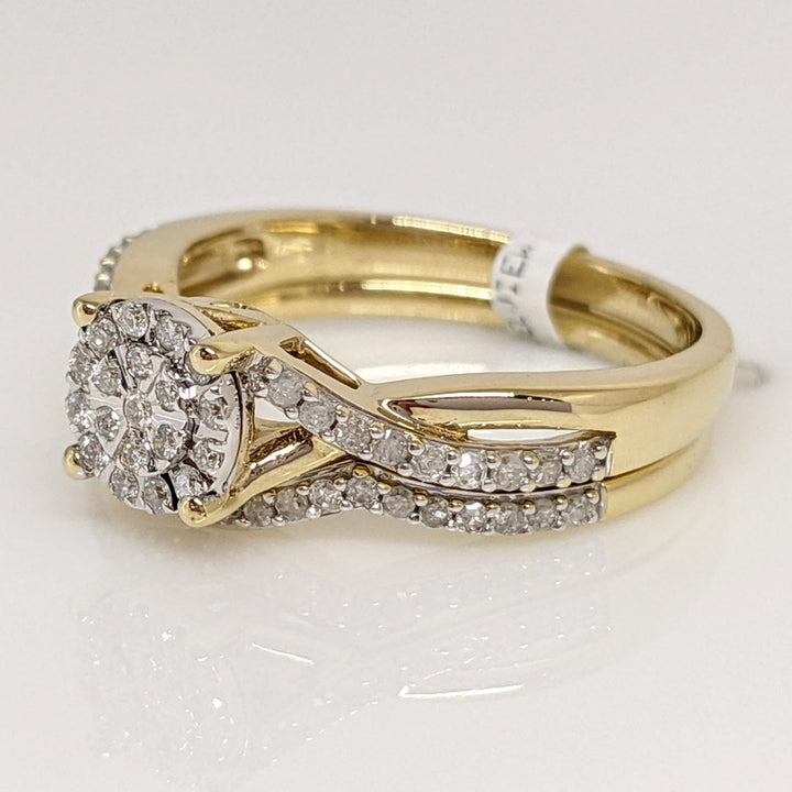 10K .33 CARAT TOTAL WEIGHT DIAMOND ROUND ESTATE CLUSTER RING & BAND SET 4.3 GRAMS