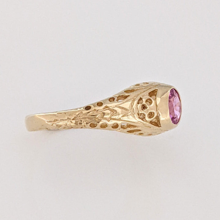 14K PINK SAPPHIRE ROUND 5MM BEZEL SET ANTIQUE ESTATE RING 3.0 GRAMS