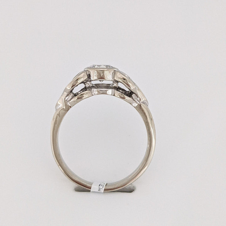 14K WHITE .60 CARAT TOTAL VS2 H DIAMOND ROUND BEZEL CELTIC STYLE ESTATE RING 4.2 GRAMS