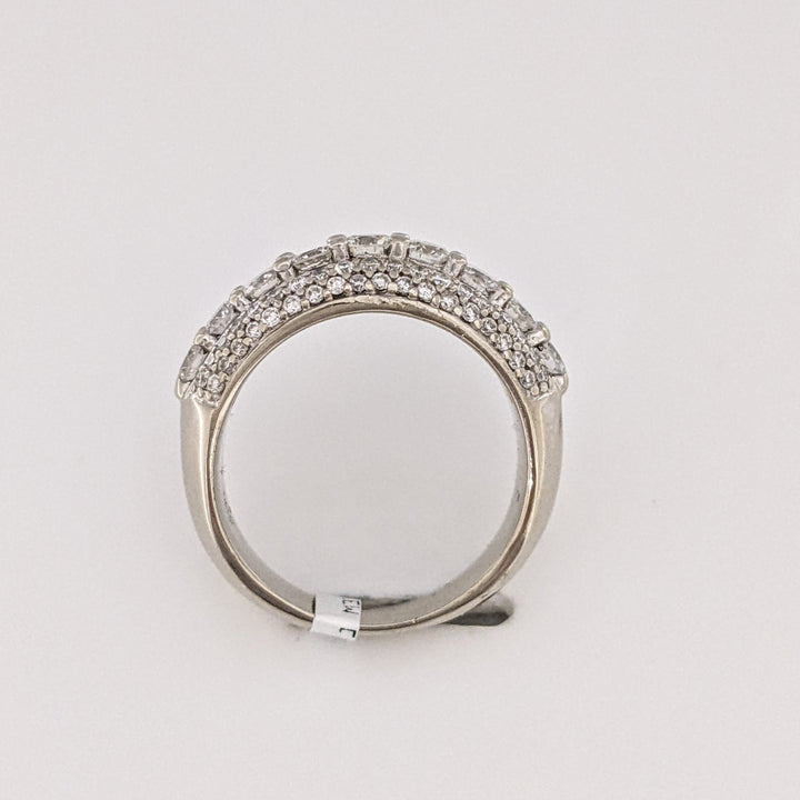 14K WHITE .81 CARAT TOTAL WEIGHT I1 I DIAMOND ROUND (63) 3-ROW ESTATE BAND 6.3 GRAMS