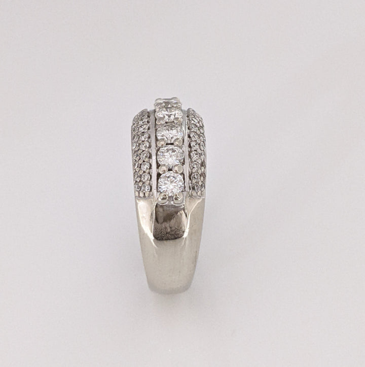 14K WHITE .81 CARAT TOTAL WEIGHT I1 I DIAMOND ROUND (63) 3-ROW ESTATE BAND 6.3 GRAMS