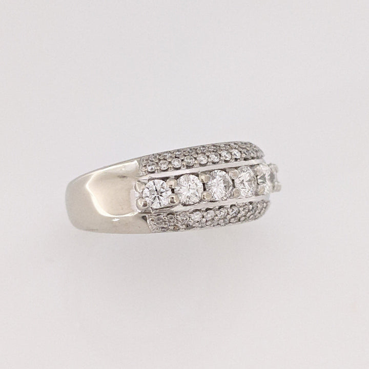 14K WHITE .81 CARAT TOTAL WEIGHT I1 I DIAMOND ROUND (63) 3-ROW ESTATE BAND 6.3 GRAMS