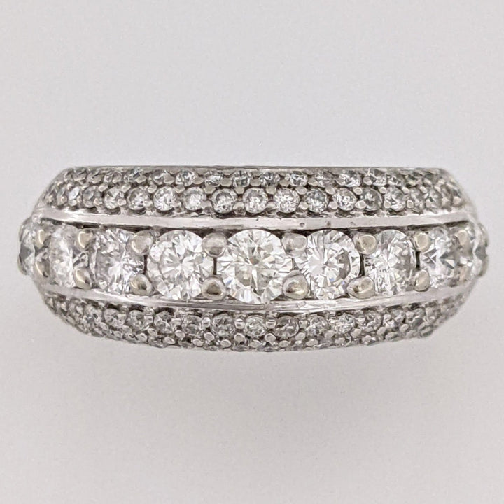 14K WHITE .81 CARAT TOTAL WEIGHT I1 I DIAMOND ROUND (63) 3-ROW ESTATE BAND 6.3 GRAMS