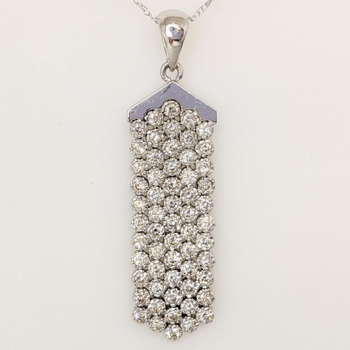 14K WHITE 1.20 CARAT TOTAL WEIGHT SI1 I DIAMOND ROUND (60) DANGLE ESTATE PENDANT & CHAIN 8.3 GRAMS