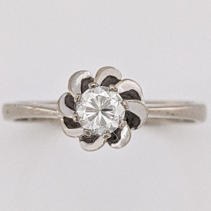 18K WHITE .20 CARAT TOTAL VS2 G DIAMOND ROUND SWIRL TOP ESTATE RING 2.3 GRAMS