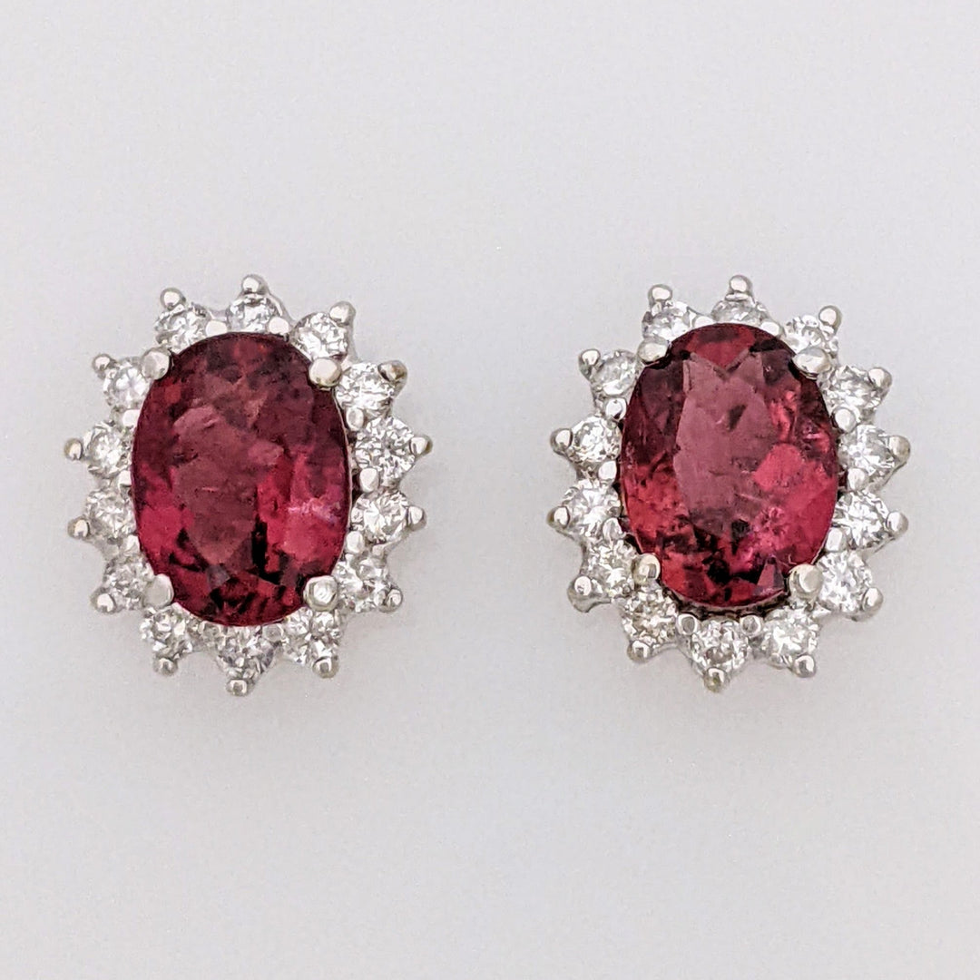 14K WHITE PINK TOURMALINE OVAL 6X8 WITH .56 DIAMOND TOTAL WEIGHT (28) ESTATE HALO EARRINGS 2.8 GRAMS