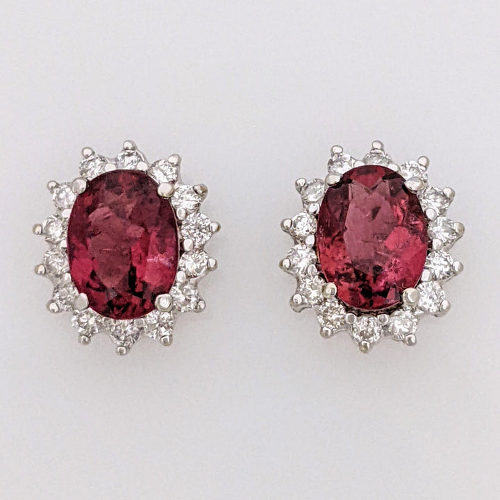 14K WHITE PINK TOURMALINE OVAL 6X8 WITH .56 DIAMOND TOTAL WEIGHT (28) ESTATE HALO EARRINGS 2.8 GRAMS