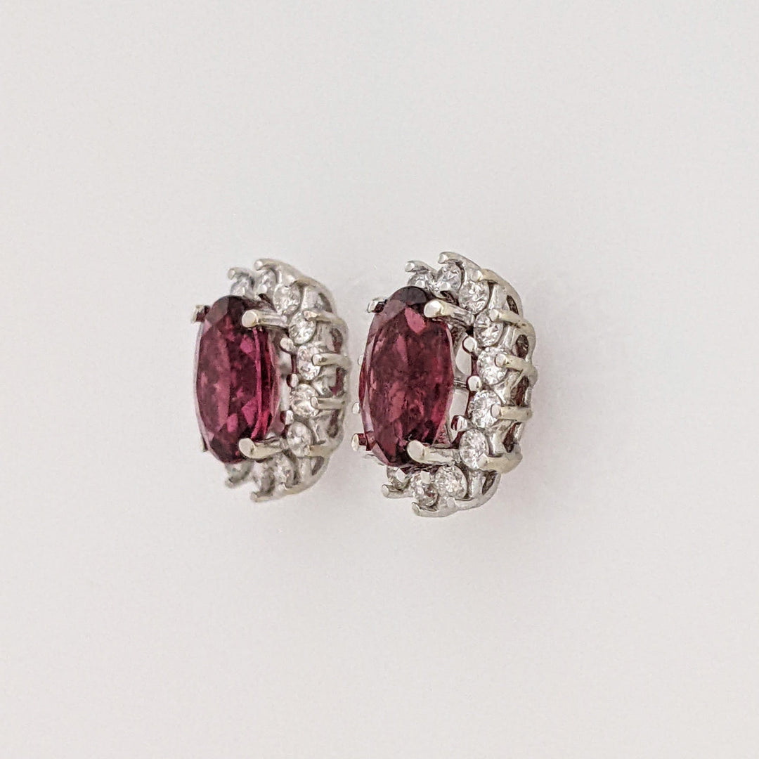 14K WHITE PINK TOURMALINE OVAL 6X8 WITH .56 DIAMOND TOTAL WEIGHT (28) ESTATE HALO EARRINGS 2.8 GRAMS