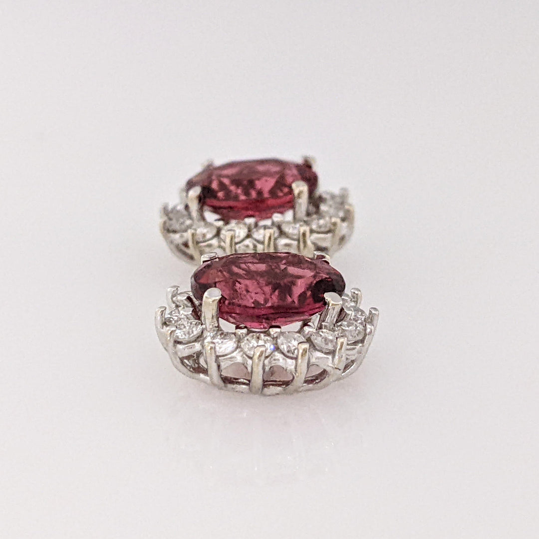 14K WHITE PINK TOURMALINE OVAL 6X8 WITH .56 DIAMOND TOTAL WEIGHT (28) ESTATE HALO EARRINGS 2.8 GRAMS