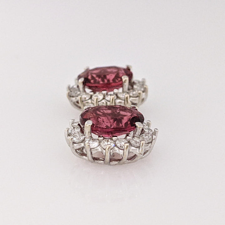 14K WHITE PINK TOURMALINE OVAL 6X8 WITH .56 DIAMOND TOTAL WEIGHT (28) ESTATE HALO EARRINGS 2.8 GRAMS