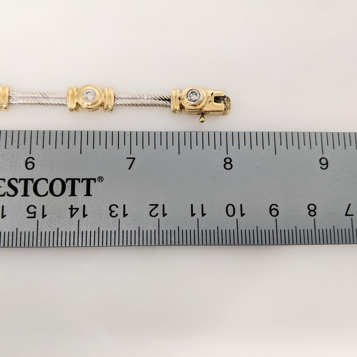 14K TWO-TONE 1.05 CARAT TOTAL WEIGHT SI2 H DIAMOND ROUND (7) BEZEL SET ESTATE BRACELET 20.7 GRAMS