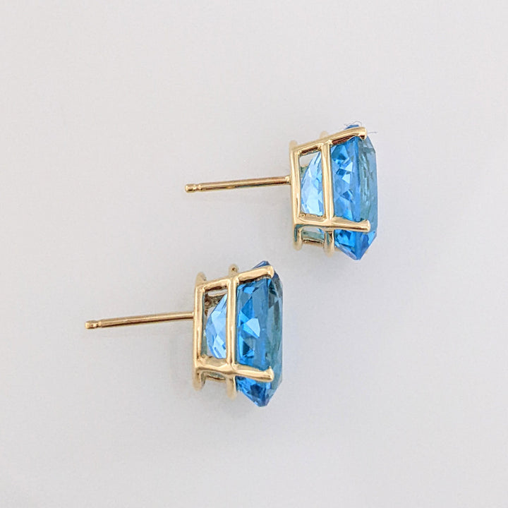 14K BLUE TOPAZ OVAL 10X12 ESTATE STUD EARRINGS 3.9 GRAMS
