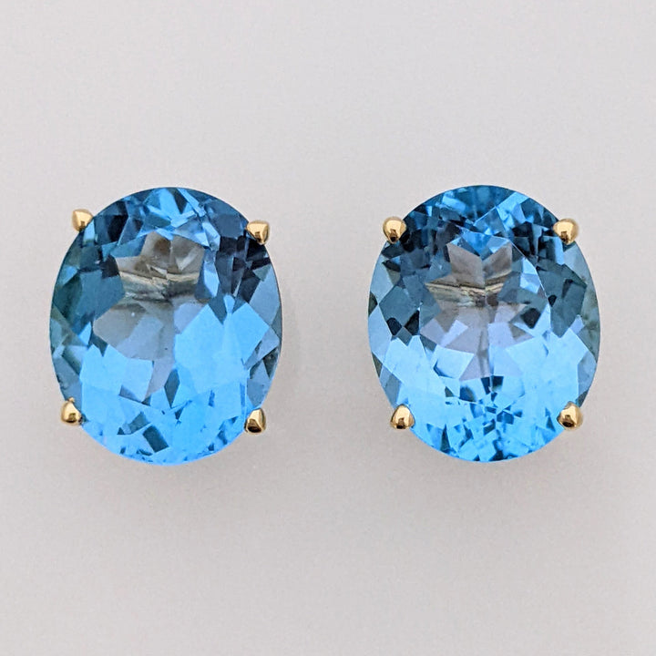14K BLUE TOPAZ OVAL 10X12 ESTATE STUD EARRINGS 3.9 GRAMS