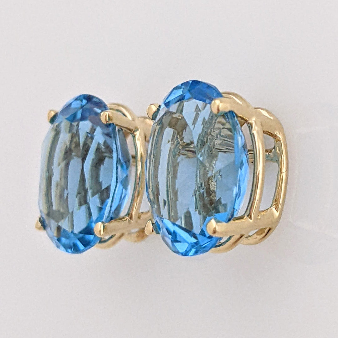 14K BLUE TOPAZ OVAL 10X12 ESTATE STUD EARRINGS 3.9 GRAMS