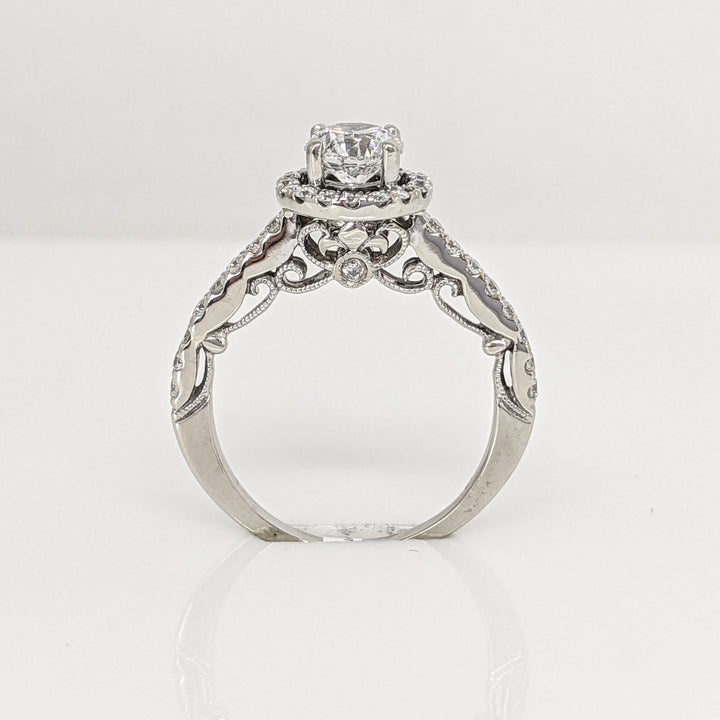 14K 1.11 CARAT TOTAL WEIGHT SI2 F DIAMOND ROUND (36) ESTATE HALO RING 3.0 GRAMS