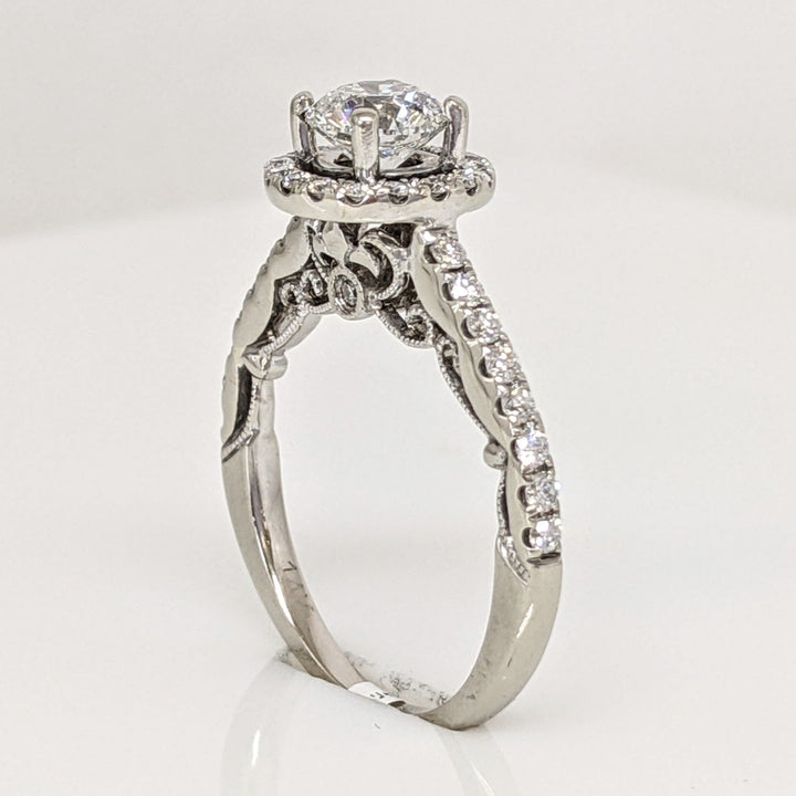 14K 1.11 CARAT TOTAL WEIGHT SI2 F DIAMOND ROUND (36) ESTATE HALO RING 3.0 GRAMS