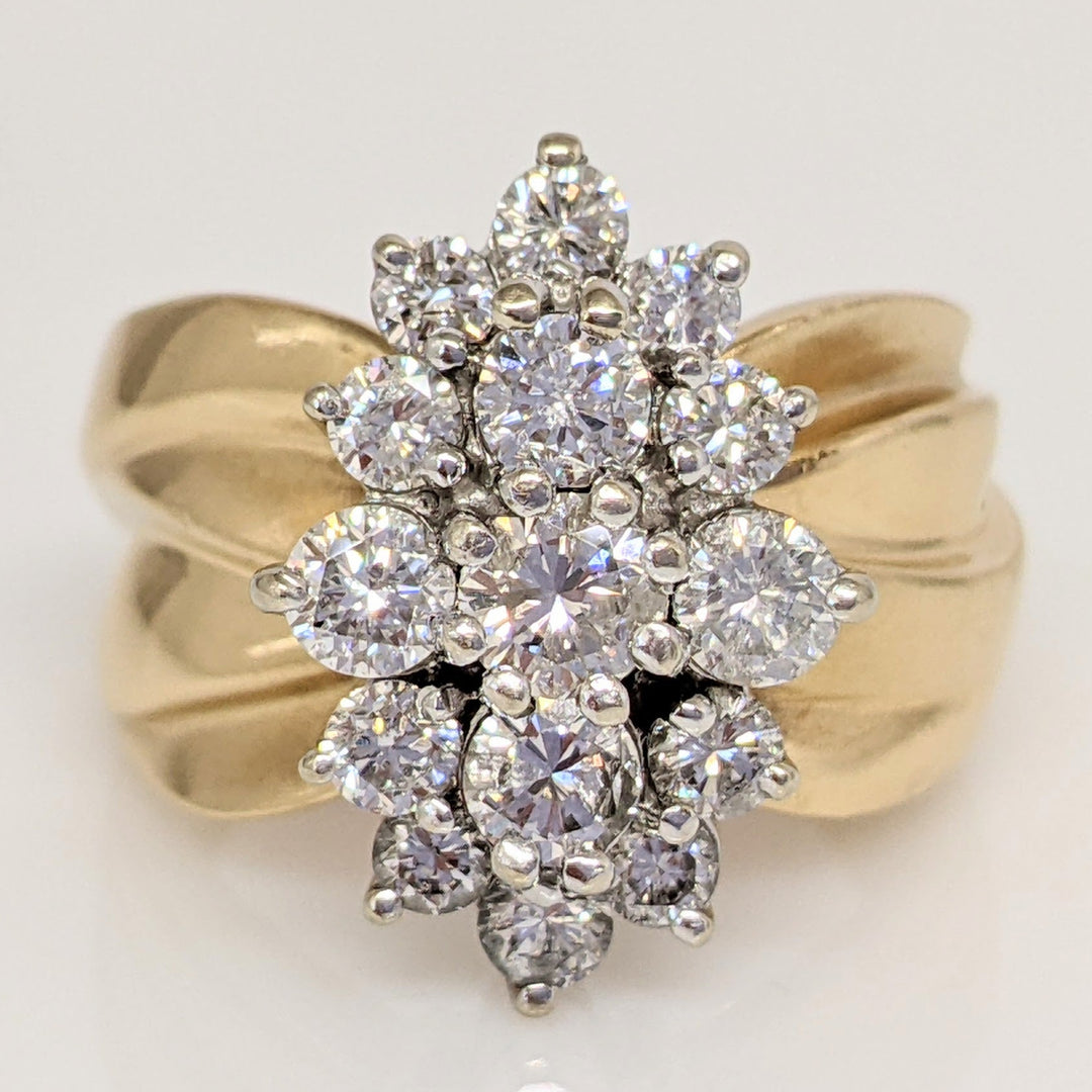 14K 2.00 CARAT TOTAL WEIGHT SI3-I1 I-J DIAMOND ROUND (15) CLUSTER ESTATE RING 11.0 GRAMS