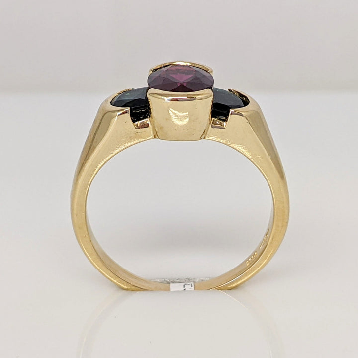 14K PINK TOURMALINE OVAL 6X8 WITH (2) HALF MOON BLUE TOURMALINE ESTATE RING 4.4 GRAMS