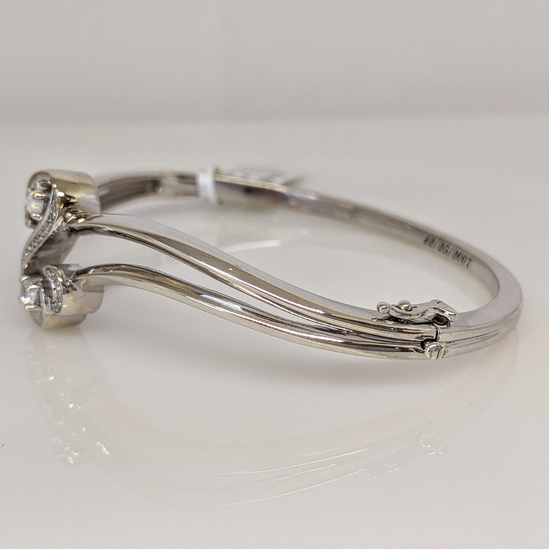 STERLING SILVER "JANE SEYMOUR OPEN HEART" CLEAR STONE/ OPAL ESTATE BANGLE 21.9 GRAMS