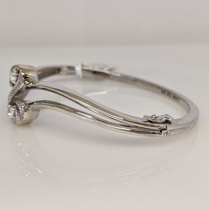 STERLING SILVER "JANE SEYMOUR OPEN HEART" CLEAR STONE/ OPAL ESTATE BANGLE 21.9 GRAMS