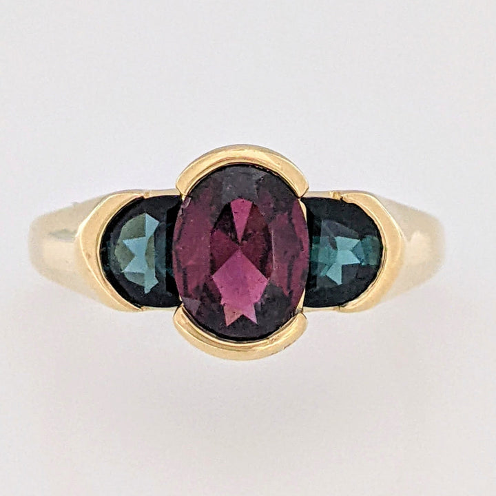 14K PINK TOURMALINE OVAL 6X8 WITH (2) HALF MOON BLUE TOURMALINE ESTATE RING 4.4 GRAMS
