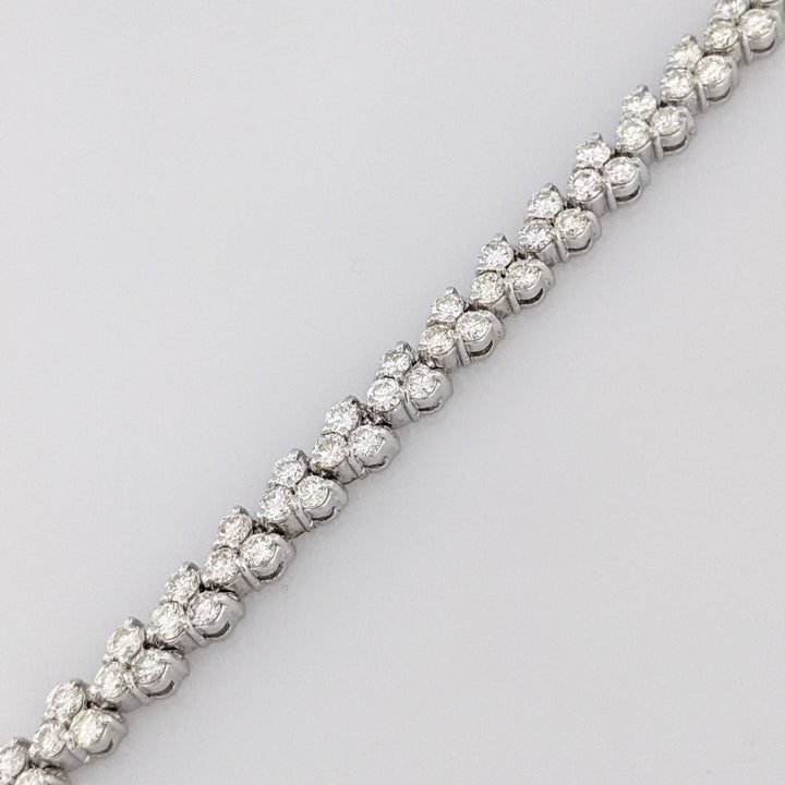 14K WHITE RHODIUM 4.14 CARAT TOTAL WEIGHT SI1 K DIAMOND ROUND (92) 3-CLUSTER ESTATE TENNIS BRACELET 15.1 GRAMS