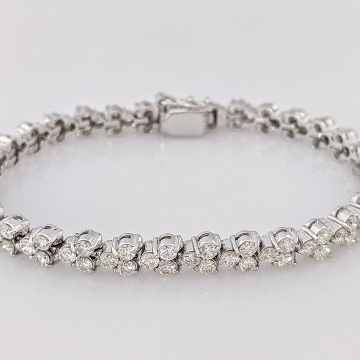 14K WHITE RHODIUM 4.14 CARAT TOTAL WEIGHT SI1 K DIAMOND ROUND (92) 3-CLUSTER ESTATE TENNIS BRACELET 15.1 GRAMS