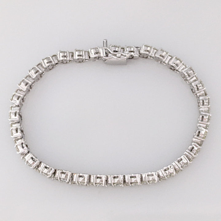 14K WHITE RHODIUM 4.14 CARAT TOTAL WEIGHT SI1 K DIAMOND ROUND (92) 3-CLUSTER ESTATE TENNIS BRACELET 15.1 GRAMS