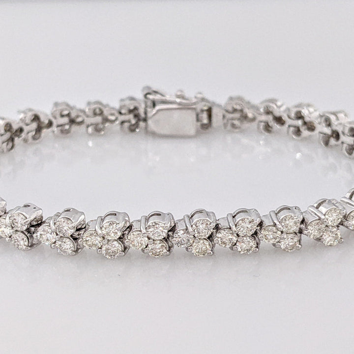 14K WHITE RHODIUM 4.14 CARAT TOTAL WEIGHT SI1 K DIAMOND ROUND (92) 3-CLUSTER ESTATE TENNIS BRACELET 15.1 GRAMS