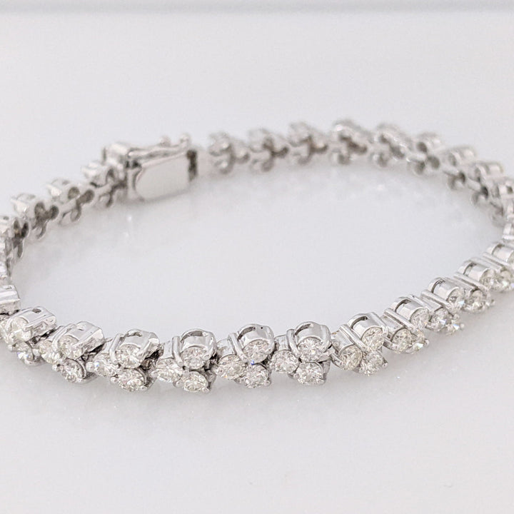 14K WHITE RHODIUM 4.14 CARAT TOTAL WEIGHT SI1 K DIAMOND ROUND (92) 3-CLUSTER ESTATE TENNIS BRACELET 15.1 GRAMS