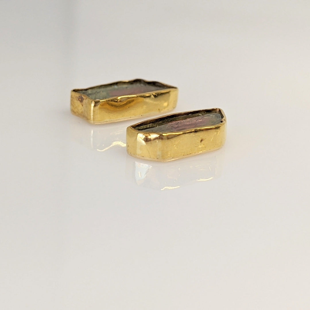 22K WATERMELON TOURMALINE 5X13 WITH 14K POSTS ESTATE EARRINGS 3.3 GRAMS