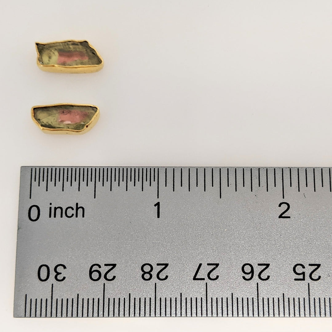 22K WATERMELON TOURMALINE 5X13 WITH 14K POSTS ESTATE EARRINGS 3.3 GRAMS
