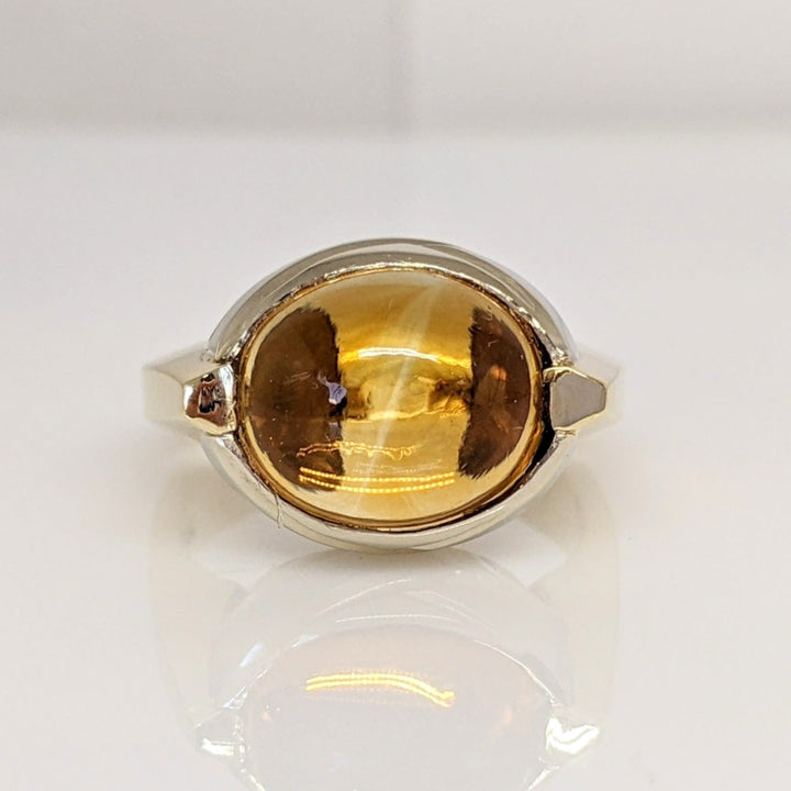 14K CITRINE OVAL CABOCHON 9X11 EURO SHANK ESTATE RING 8.0 GRAMS