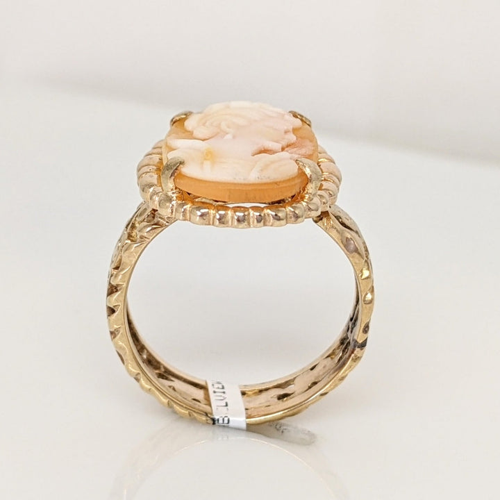 10K CAMEO OVAL 10X15 FILAGREE SHANK ESTATE RING 4.6 GRAMS