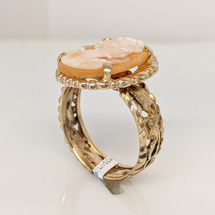 10K CAMEO OVAL 10X15 FILAGREE SHANK ESTATE RING 4.6 GRAMS