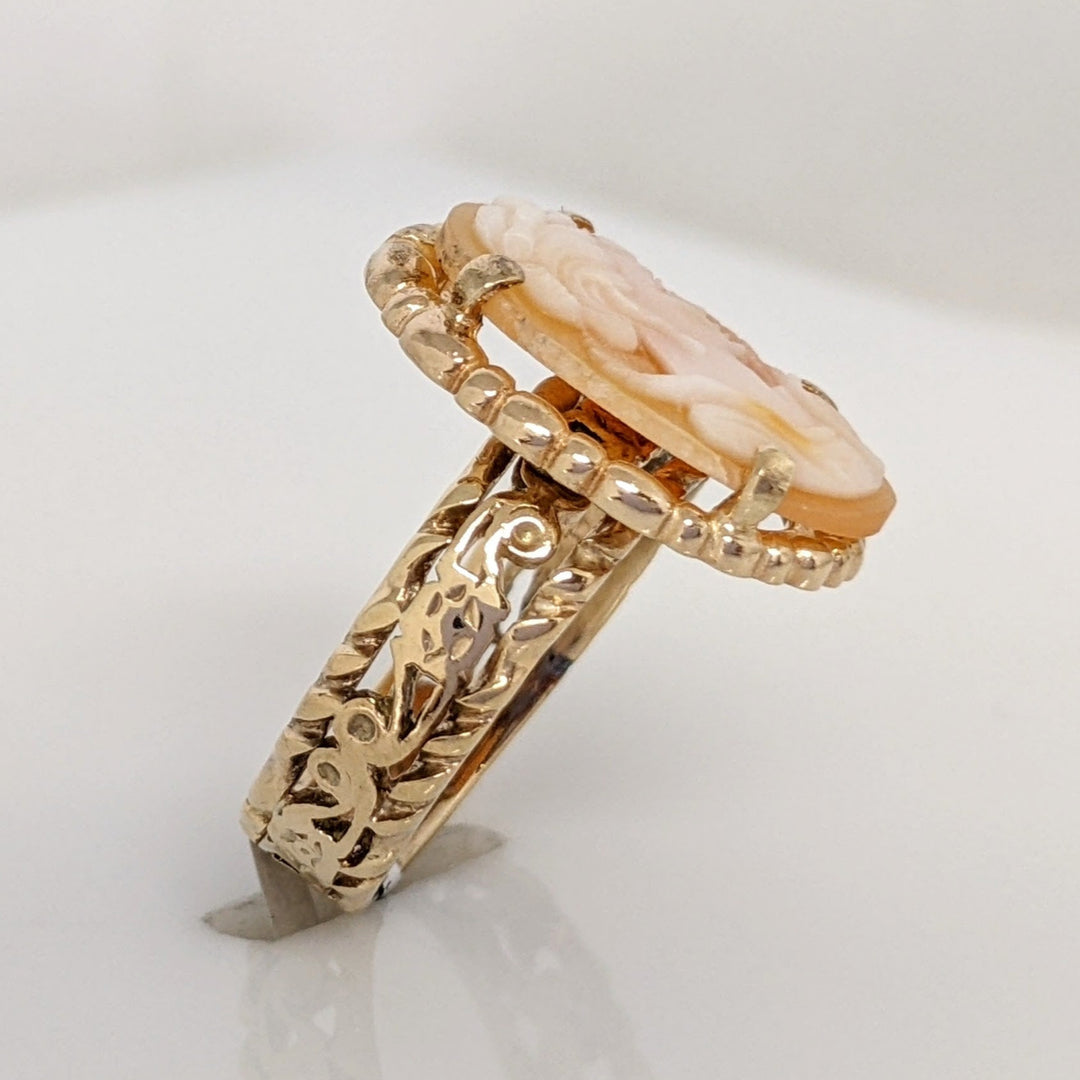 10K CAMEO OVAL 10X15 FILAGREE SHANK ESTATE RING 4.6 GRAMS