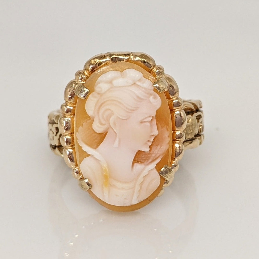10K CAMEO OVAL 10X15 FILAGREE SHANK ESTATE RING 4.6 GRAMS