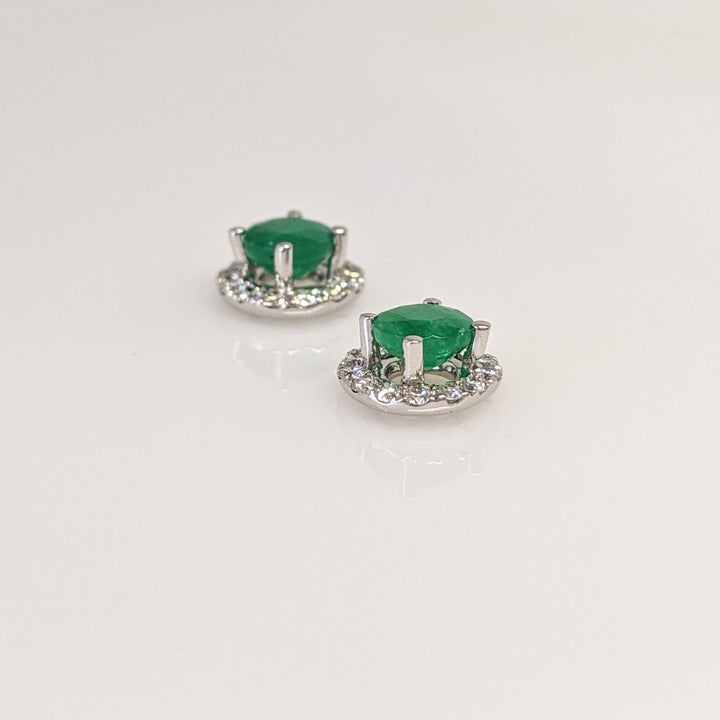 14K WHITE EMERALD ROUND 1.00 CARAT TOTAL WEIGHT WITH .34 DIAMOND TOTAL WEIGHT HALO ESTATE EARRINGS