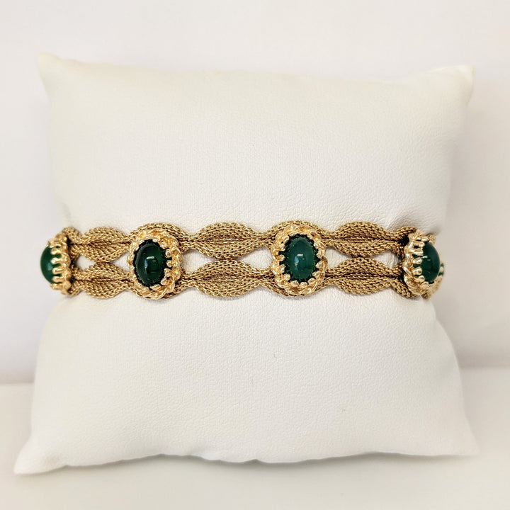 14K JADE OVAL 980 6X8 MESH 2-ROW ESTATE BRACLET 28.6 GRAMS