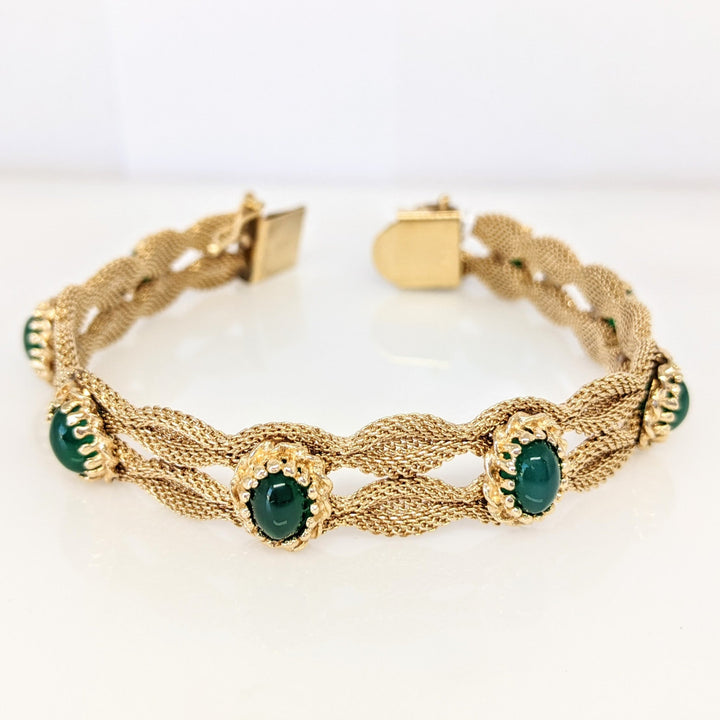 14K JADE OVAL 980 6X8 MESH 2-ROW ESTATE BRACLET 28.6 GRAMS