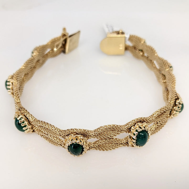 14K JADE OVAL 980 6X8 MESH 2-ROW ESTATE BRACLET 28.6 GRAMS