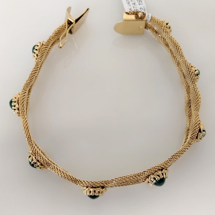 14K JADE OVAL 980 6X8 MESH 2-ROW ESTATE BRACLET 28.6 GRAMS
