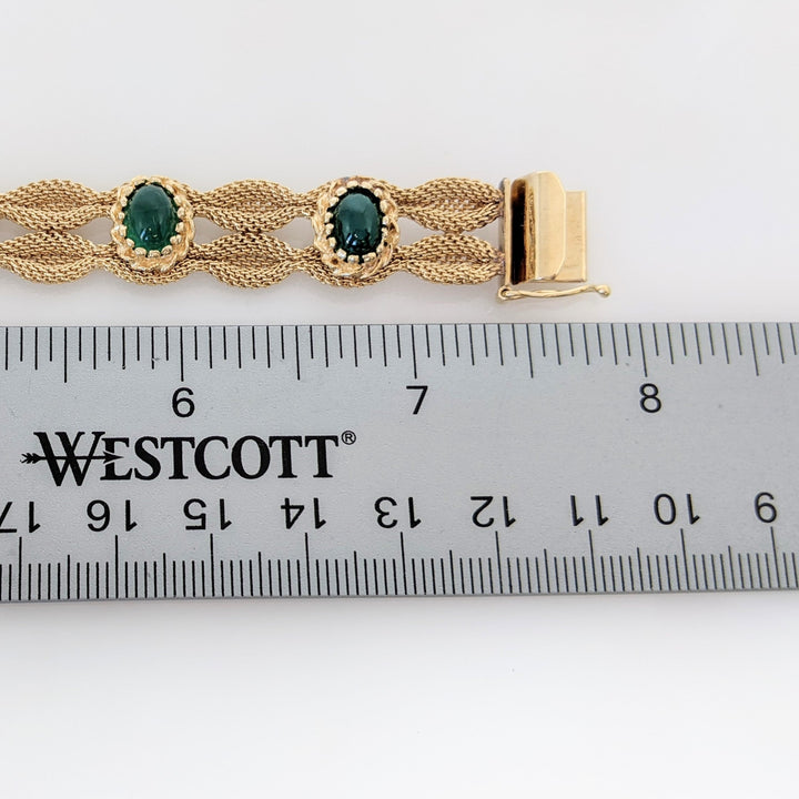 14K JADE OVAL 980 6X8 MESH 2-ROW ESTATE BRACLET 28.6 GRAMS