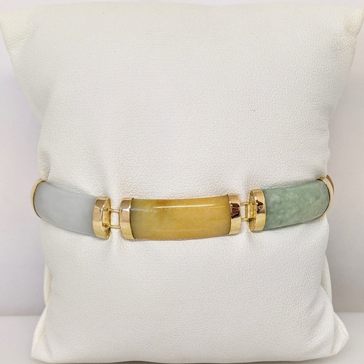 14K JADE BAR MULTI-COLORED 9X21 ESTATE BRACELET 14.3 GRAMS