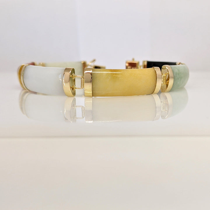 14K JADE BAR MULTI-COLORED 9X21 ESTATE BRACELET 14.3 GRAMS
