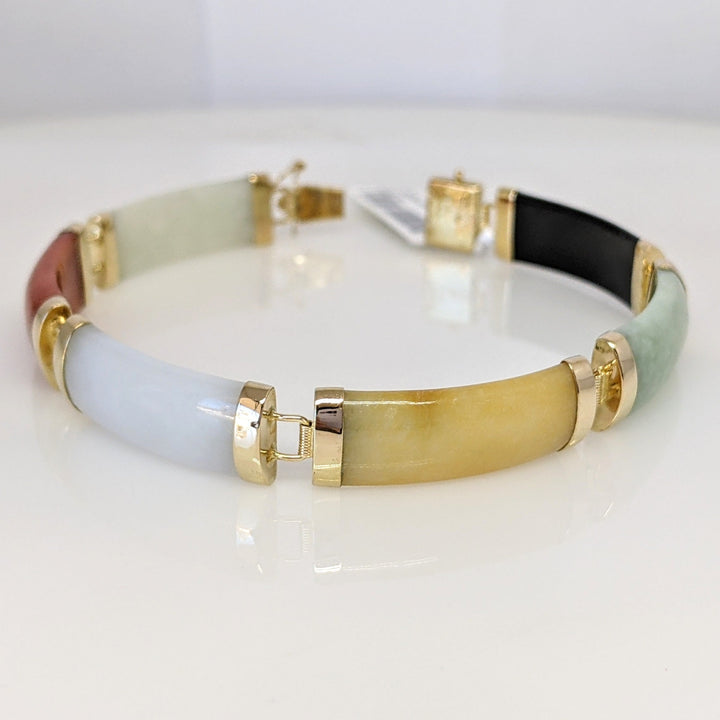14K JADE BAR MULTI-COLORED 9X21 ESTATE BRACELET 14.3 GRAMS