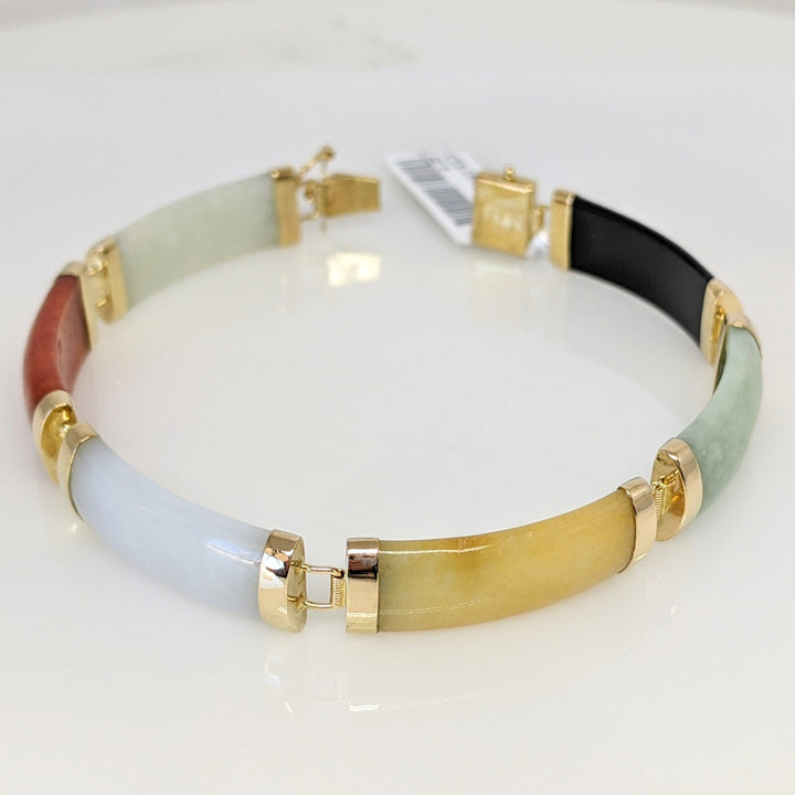 14K JADE BAR MULTI-COLORED 9X21 ESTATE BRACELET 14.3 GRAMS