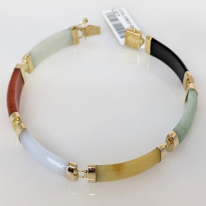 14K JADE BAR MULTI-COLORED 9X21 ESTATE BRACELET 14.3 GRAMS