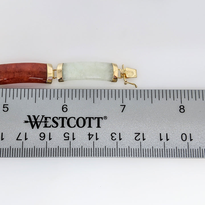 14K JADE BAR MULTI-COLORED 9X21 ESTATE BRACELET 14.3 GRAMS