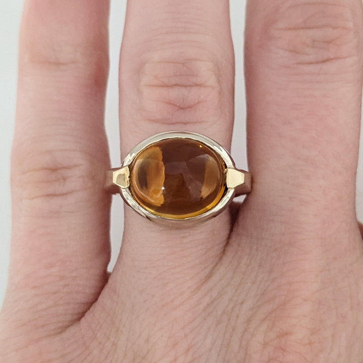 14K CITRINE OVAL CABOCHON 9X11 EURO SHANK ESTATE RING 8.0 GRAMS